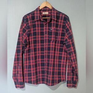 Hollister Co. Men's‎ Large Red and Black Plaid Long Sleeve Button Down Shirt